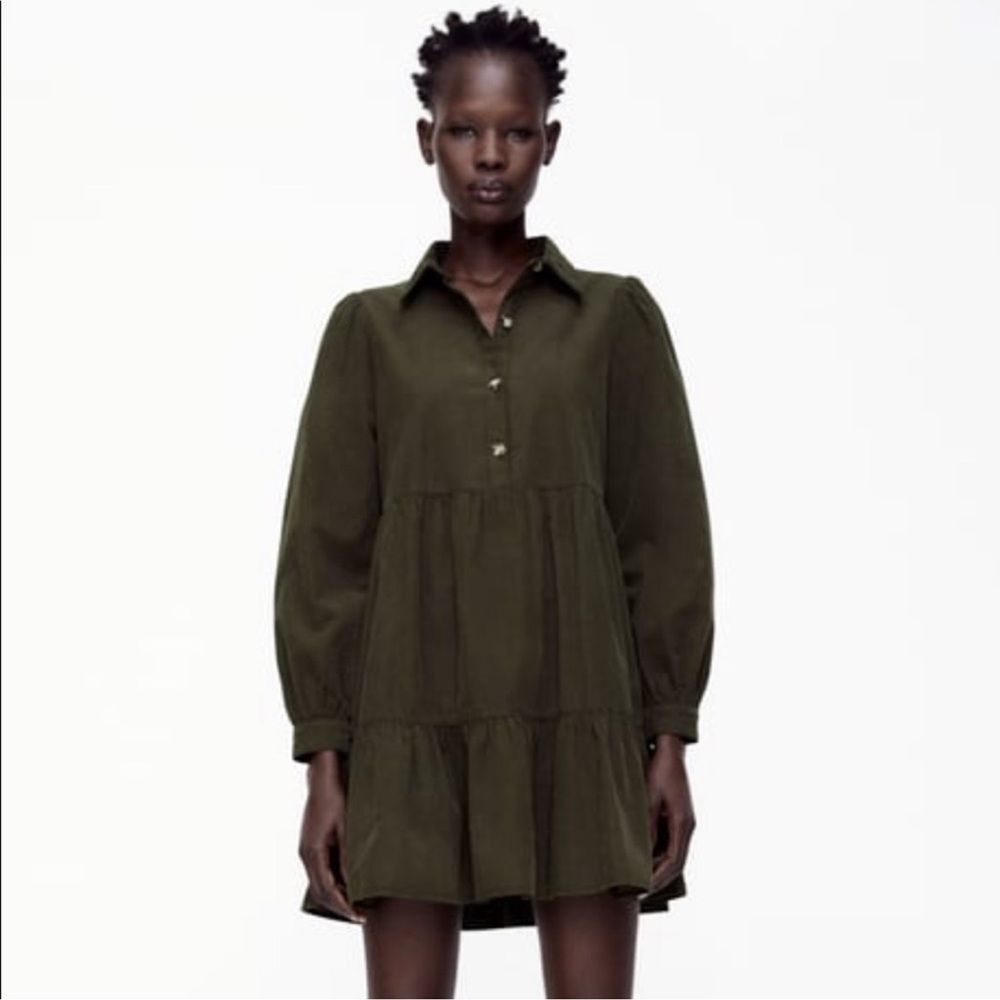 Zara olive green poplin babydoll mini dress